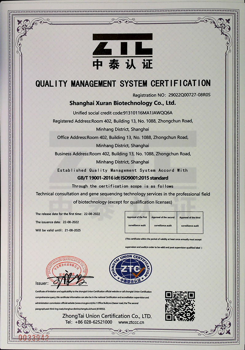 上海旭燃生物科技有限公司質(zhì)量認(rèn)證證書(shū)英文